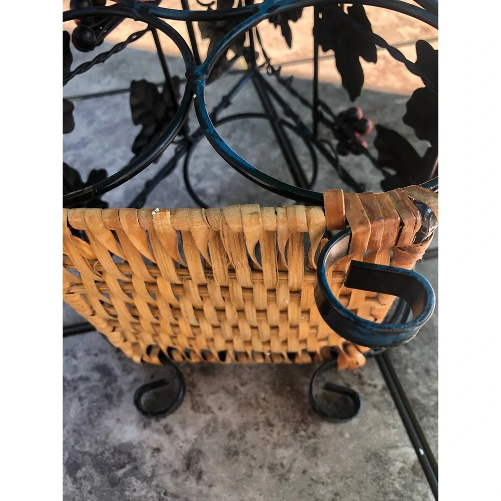 Vintage Tuscany metal Grapevine Wine Rack Wicker Base Rustic Countertop Holder